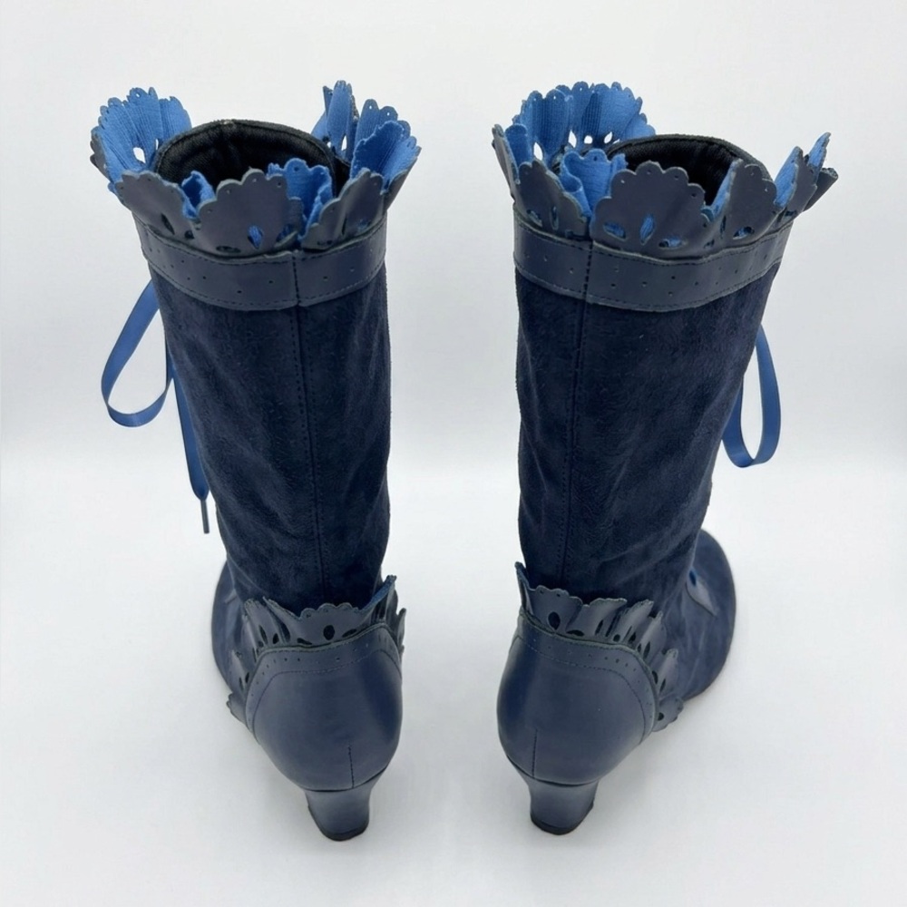 Elegant Blue Lace-Up Women's Boots - Picture 4 of 5